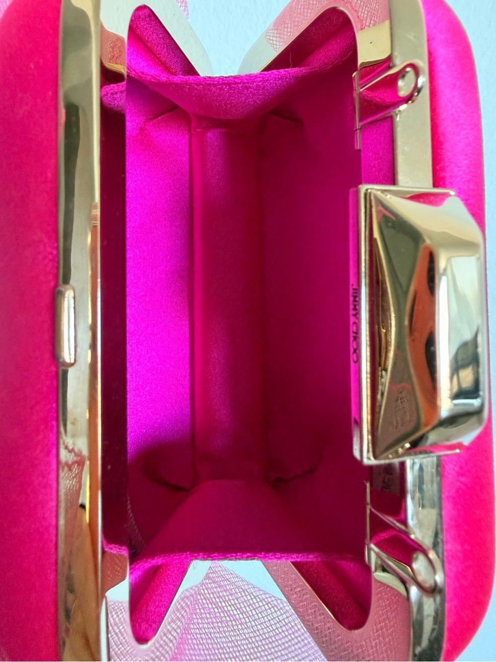 Jimmy Choo Cloud Pink Satin Oversized Bow Clutch Chain Bag - Picture 11 of 11
